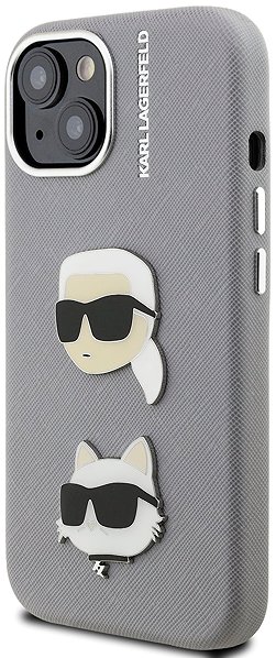 Handyhülle Karl Lagerfeld Grained PU K&CH Heads Back Cover für das iPhone 15 Grey ...