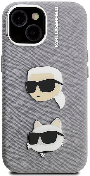 Handyhülle Karl Lagerfeld Grained PU K&CH Heads Back Cover für das iPhone 15 Grey ...