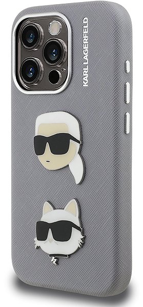 Handyhülle Karl Lagerfeld Grained PU K&CH Heads Back Cover für das iPhone 15 Pro Grey ...