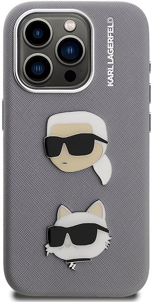 Handyhülle Karl Lagerfeld Grained PU K&CH Heads Back Cover für das iPhone 15 Pro Grey ...