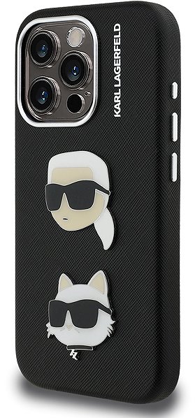 Handyhülle Karl Lagerfeld Grained PU K&CH Heads Back Cover für das iPhone 15 Pro Max Black ...
