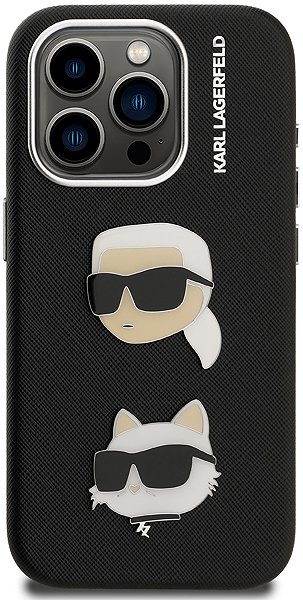 Handyhülle Karl Lagerfeld Grained PU K&CH Heads Back Cover für das iPhone 15 Pro Max Black ...