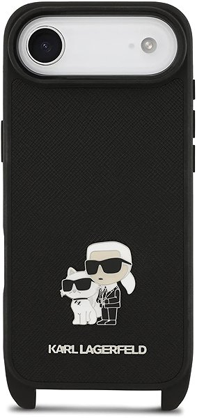 Handyhülle Karl Lagerfeld Saffiano Crossbody Strap Metall Karl und Choupette Back Cover für iPhone Air Schwa ...