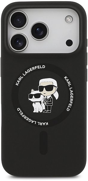 Telefon tok Karl Lagerfeld Liquid Silicone Karl and Choupette iPhone 17 Pro Max fekete MagSafe tok ...