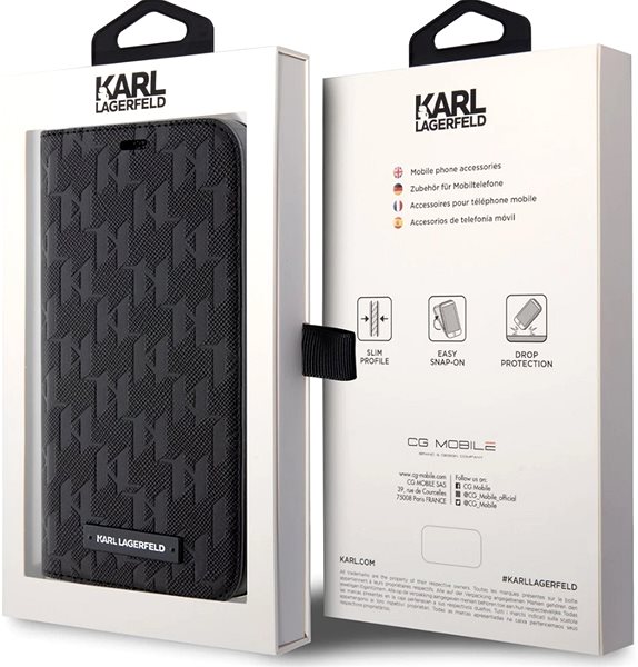 Mobiltelefon tok Karl Lagerfeld Saffiano Monogram Book iPhone 12/12 Pro tok, fekete ...