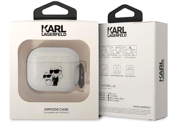 Kopfhörer-Hülle Karl Lagerfeld 3D Logo NFT Karl and Choupette TPU Glitter Cover für Airpods 3 - Weiß ...