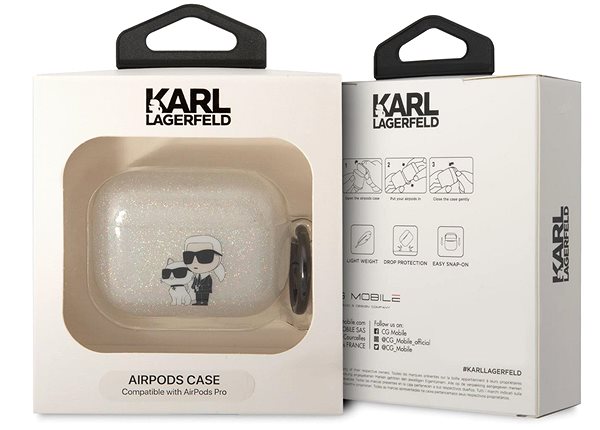 Fülhallgató tok Karl Lagerfeld 3D Logo NFT Karl and Choupette TPU Glitter Airpods Pro White tok ...