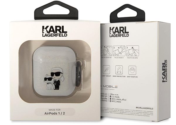 Fülhallgató tok Karl Lagerfeld 3D Logo NFT Karl and Choupette TPU Glitter tok Airpods 1/2-höz, White ...