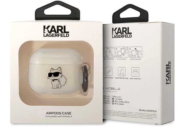 Fülhallgató tok Karl Lagerfeld 3D Logo NFT Choupette TPU tok Airpods 3-hoz, White ...