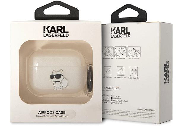 Puzdro na slúchadlá Karl Lagerfeld 3D Logo NFT Choupette TPU Puzdro na Airpods Pro White ...