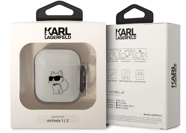 Puzdro na slúchadlá Karl Lagerfeld 3D Logo NFT Choupette TPU Puzdro na Airpods 1/2 White ...