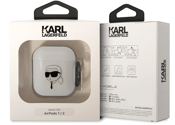Fülhallgató tok Karl Lagerfeld 3D Logo NFT Karl Head TPU Pouzdro pro Airpods 1/2 White tok ...