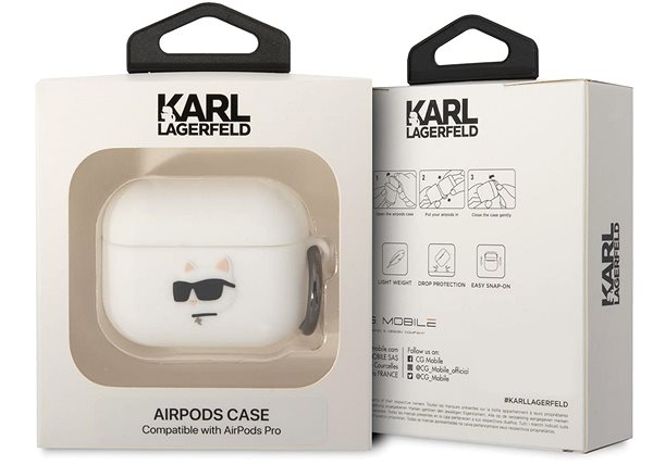 Fülhallgató tok Karl Lagerfeld 3D Logo NFT Choupette Head Airpods Pro White szilikon tok ...