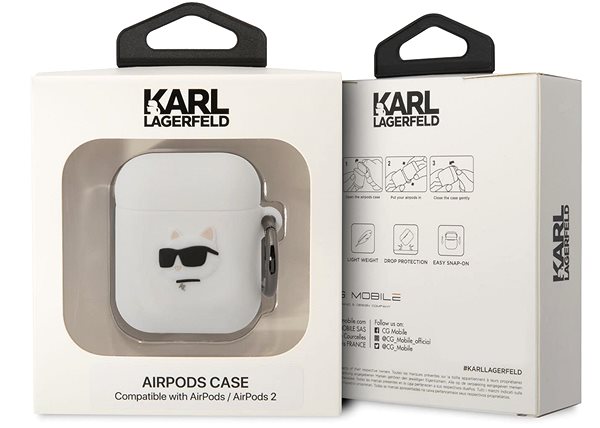Fülhallgató tok Karl Lagerfeld 3D Logo NFT Choupette Head Airpods 1/2 White szilikon tok ...