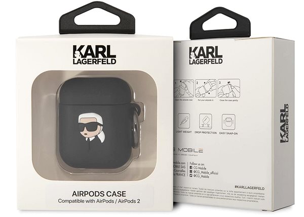 Kopfhörer-Hülle Karl Lagerfeld 3D Logo NFT Karl Head Silikonhülle für Airpods 1/2 Schwarz ...