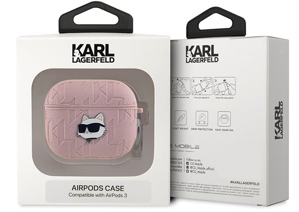 Puzdro na slúchadlá Karl Lagerfeld PU Embossed Choupette Head Puzdro na AirPods 3 Pink ...