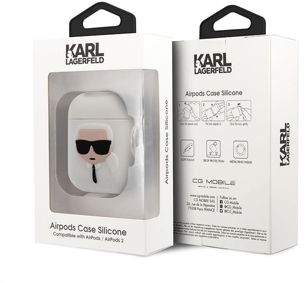 Puzdro na slúchadlá Karl Lagerfeld Karl Head Silikónové Puzdro pre Airpods 1/2 White Obal/škatuľka