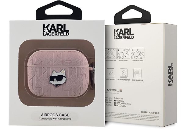 Kopfhörer-Hülle Karl Lagerfeld PU Embossed Choupette Head Hülle für AirPods Pro Pink ...