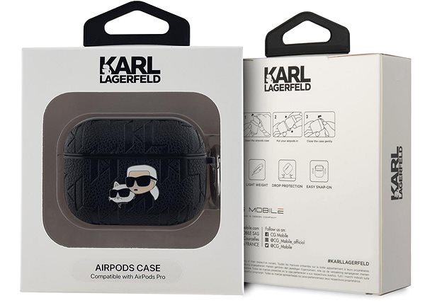 Fülhallgató tok Karl Lagerfeld Embossed Karl and Choupette Heads AirPods Pro fekete PU tok ...
