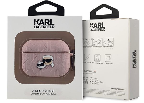 Kopfhörer-Hülle Karl Lagerfeld PU Embossed Karl and Choupette Heads Hülle für AirPods Pro Pink ...