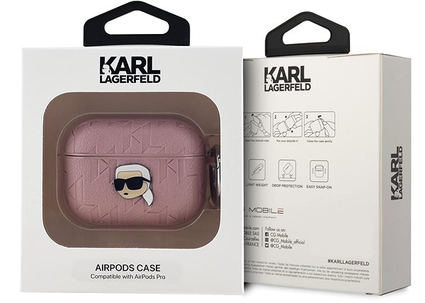 Fülhallgató tok Karl Lagerfeld Embossed Karl Head AirPods Pro rózsaszín PU tok ...