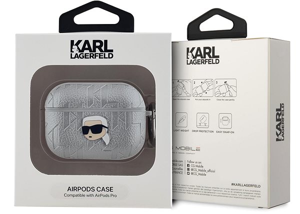Fülhallgató tok Karl Lagerfeld Embossed Karl Head AirPods Pro ezüst PU tok ...