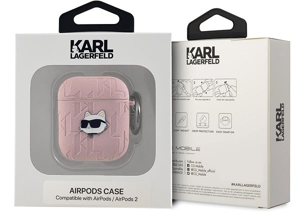 Fülhallgató tok Karl Lagerfeld PU Embossed Choupette Head AirPods tok 1/2 Pink ...