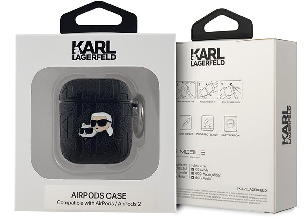 Fülhallgató tok Karl Lagerfeld PU Embossed Karl and Choupette Heads AirPods tok 1/2 Black ...