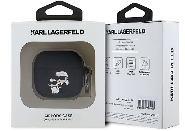 Headphone Case Karl Lagerfeld 3D Logo NFT Karl and Choupette Silicone Case for AirPods 4 Black ...