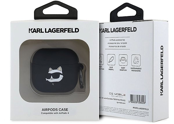 Headphone Case Karl Lagerfeld 3D Logo NFT Choupette Head Silicone Case for AirPods 4 Black ...