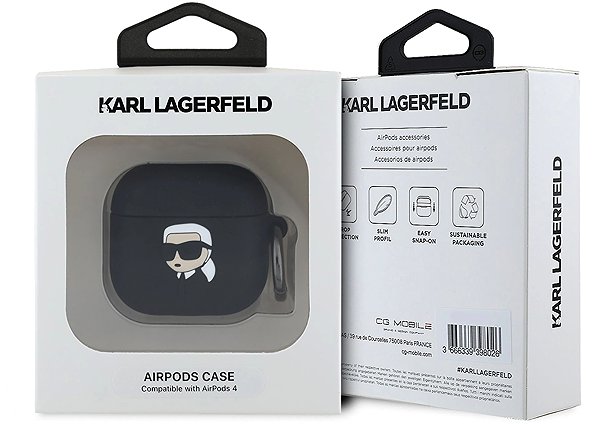 Headphone Case Karl Lagerfeld 3D Logo NFT Karl Head Silicone Case for AirPods 4 Black ...