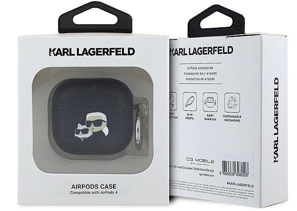 Headphone Case Karl Lagerfeld PU Embossed Karl and Choupette Heads Case for AirPods 4 Black ...