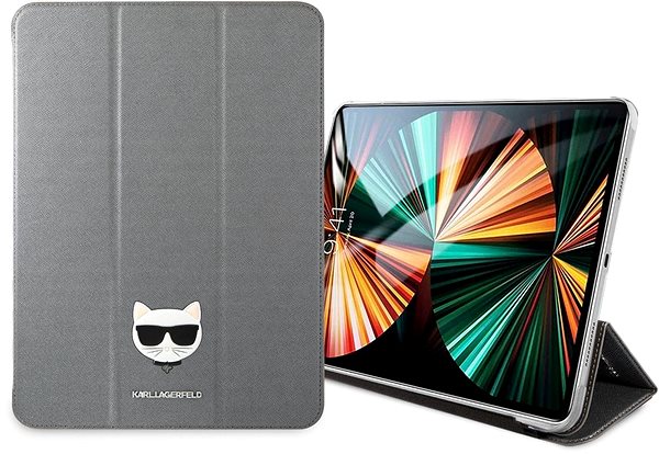 Tablet-Hülle Karl Lagerfeld Choupette Head Saffiano Tasche für Apple iPad Pro 12,9 (2021) Silber Lifestyle