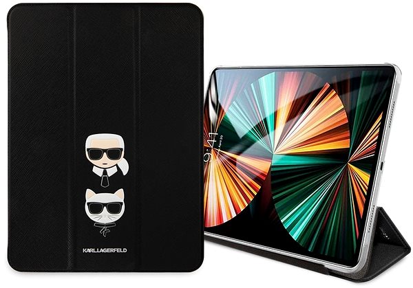 Tablet-Hülle Karl Lagerfeld and Choupette Head Saffiano Tasche für Apple iPad Pro 12,9 (2021) Schwarz Lifestyle