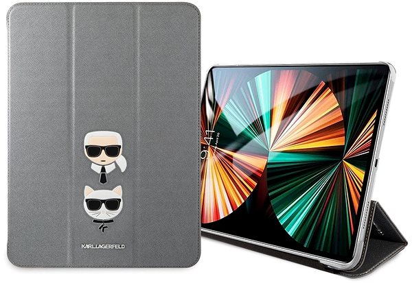 Tablet Case Karl Lagerfeld and Choupette Head Saffiano Case for Apple iPad Pro 12.9 (2021) Silver Lifestyle