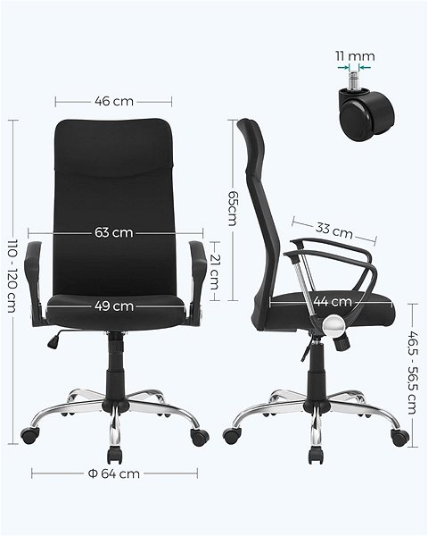 Office Chair SONGMICS Ergonomic office chair, adjustable, 63 × 63 × 110-120 cm ...