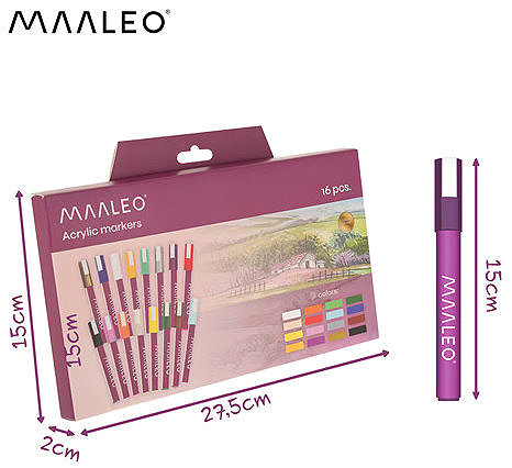 MAALEO 27051 acrylic markers - set of 16 colours .