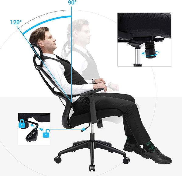 Office Chair SONGMICS Ergonomic mesh office chair, adjustable, swivel with lumbar support ...