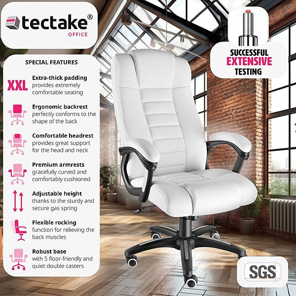 Office Armchair TecTake faux leather, white ...