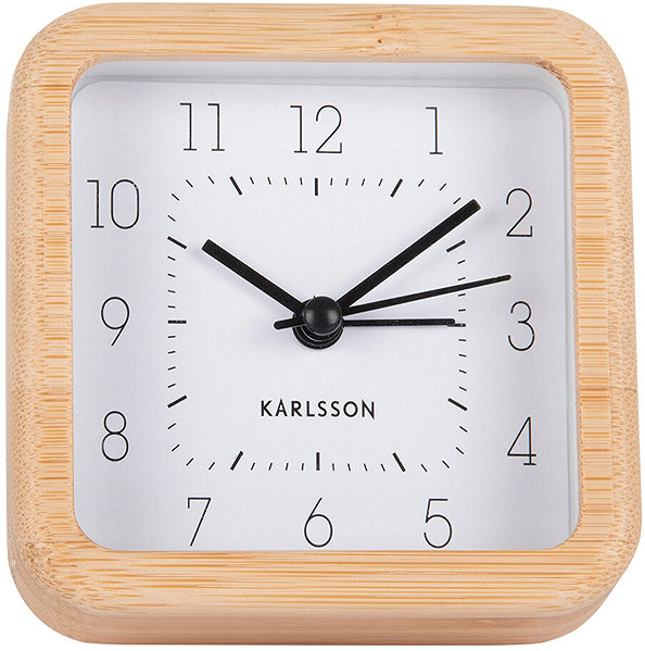 Karlsson NEAT Alarm Clock with Bamboo Casing, 9 × 9cm, White.