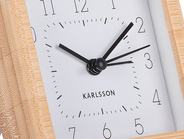 Karlsson NEAT Alarm Clock with Bamboo Casing, 9 × 9cm, White.