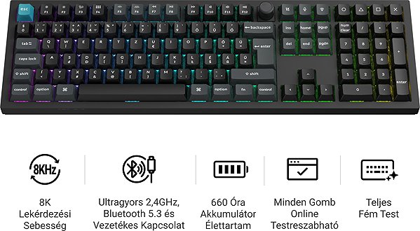 Gamer billentyűzet Keychron Q6 HE 8K Ultra-fast Lime Magnetic Mechanikus Black - HU ...