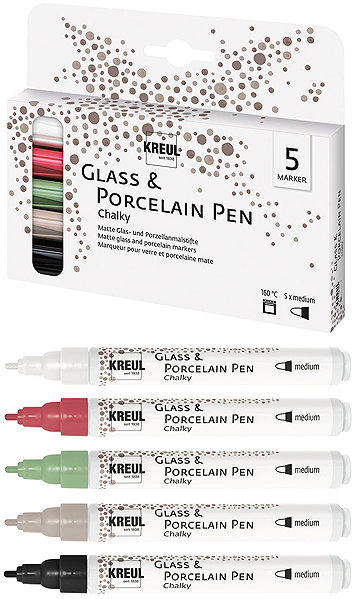KREUL markers for porcelain and glass, set CHALKY, 5 colours .