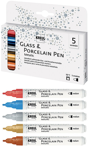 KREUL markers for porcelain, set METALLIC, 5 colours .