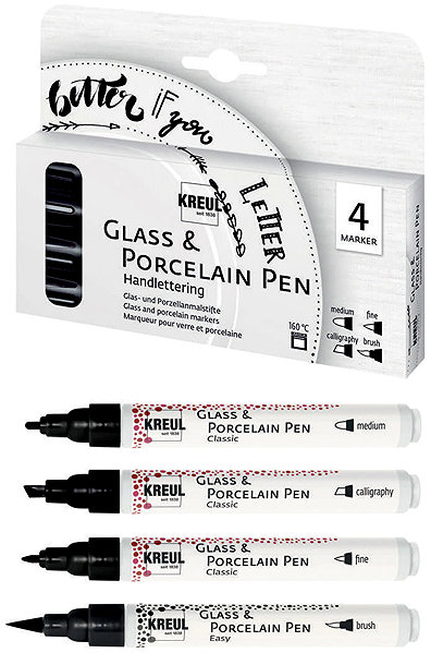 Marker KREUL HANDLETTERING for Porcelain and Glass, Black, 4 pcs ...