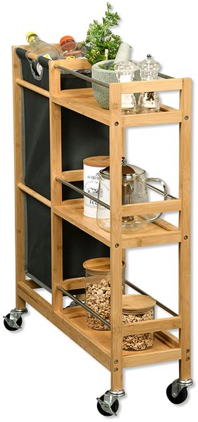 Shelving Unit KESPER Niche shelf bamboo, with polyester basket, 20 x 78 x 68 cm ...