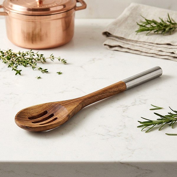 Kochlöffel Kesper Kochlöffel mit Metallgriff, Akazienholz, Länge 300 mm, gelocht Lifestyle
