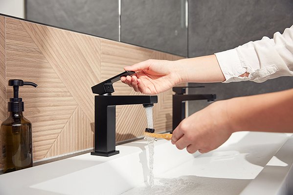 Tap KFA LOGON pedestal basin mixer, click/clack, black (5132-815-81) ...