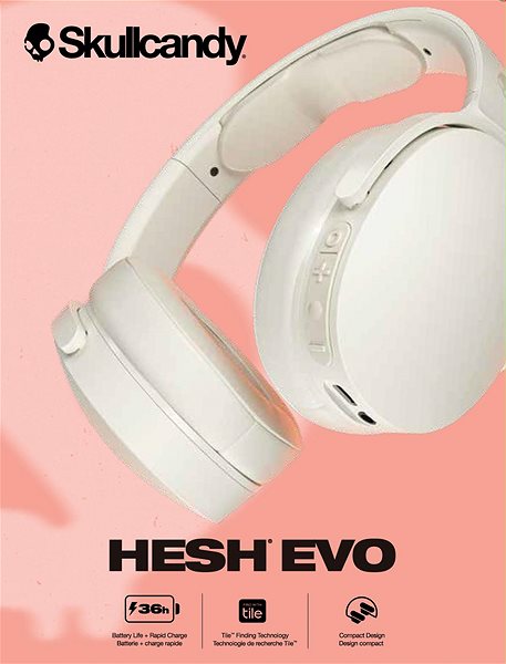 Skullcandy HESH EVO Wireless Headphones - Bone / Orange .