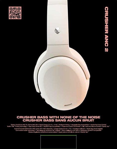Vezeték nélküli fül-/fejhallgató Skullcandy CRUSHER ANC 2 - Bone / Orange ...